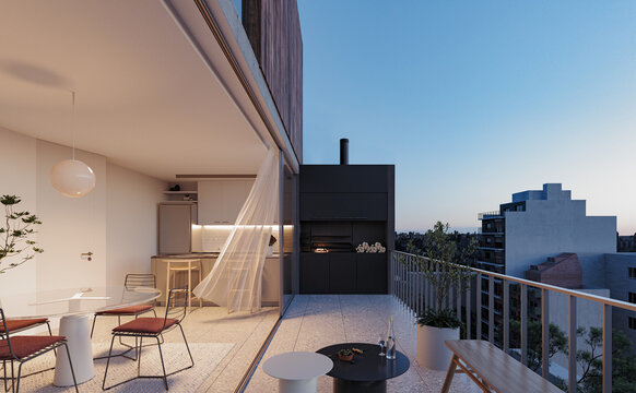 balcony with parrilla at night