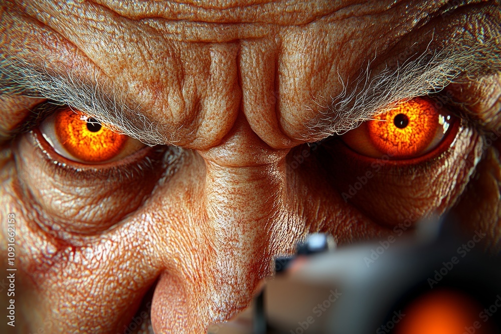 Poster secret agentâ€™s face in hyper-realistic detail, showing intense focus and determination as they aim