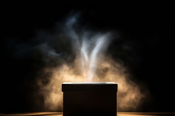 Mysteri&ouml;se Box, die mystischen Rauch in einer dunklen Umgebung ausstrahlt