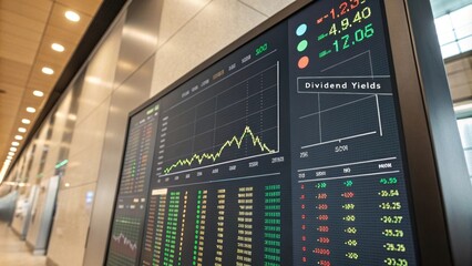 A screen displaying stock quotes with a special column marked for dividend yields next to each stock.