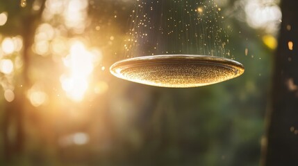 Golden Showerhead Sunlight Outdoor Tranquil Water Drops Relaxation