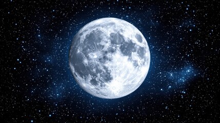 Naklejka premium Full Moon in Starry Night Sky Astronomy Space Celestial Night Universe Galaxy Cosmos Moon Stars