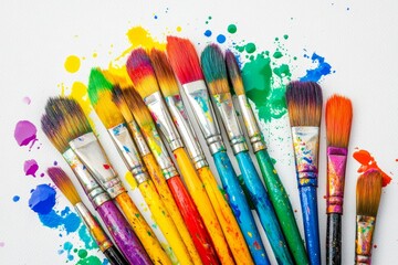 Obraz premium Vibrant collection of paintbrushes in various colors creating a lively artistic atmosphere for creativity and expression