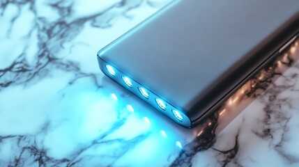 close up of a phone with blue background