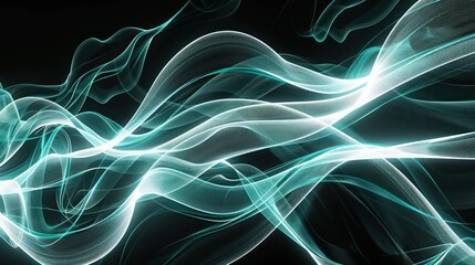 Obraz premium Abstract neon cyan and white wave lines swirling over a charcoal background, resembling electric flows