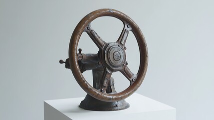 Antique Wooden Wheel Industrial Artifact Displayed