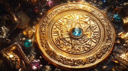 Obraz premium Illustration of golden coin with glittering treasure.