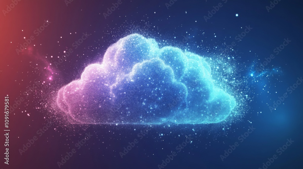 Poster a luminous cloud swirls in a colorful cosmic backdrop, surrounded by sparkling stars and shimmering 