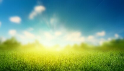 a fresh spring blue sunny sky background with blurred warm sunny glow