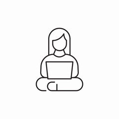 girl sitting working laptop icon sign vector