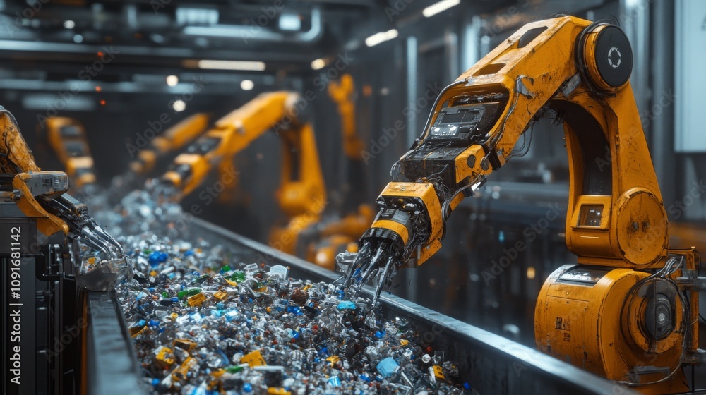 Leinwandbilder advanced robotic arms work efficiently to sort through piles of recyclable materials in a waste mana