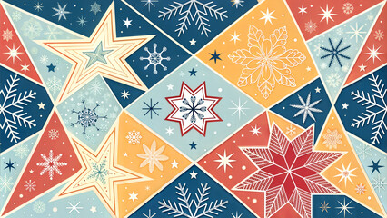 abstract holiday stars and snowflakes in vibrant colors, for festive presentation, for design template, wallpaper