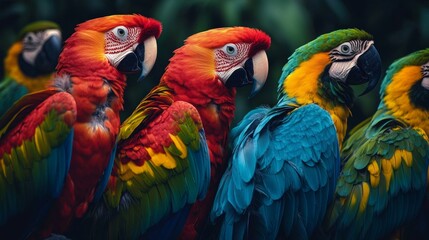 Fototapeta premium Close-Up of Colorful Parrots with Detailed Feathers