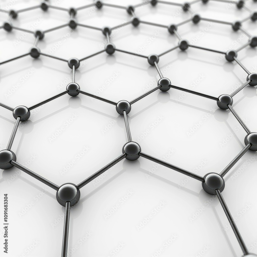 Poster abstract background showing a network of spheres connected by rods and forming a honeycomb pattern