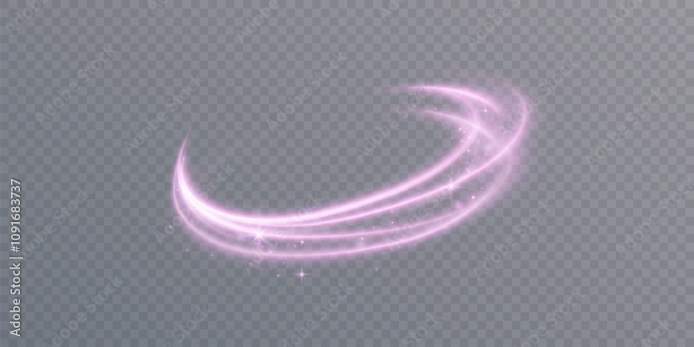 Poster Light and bright Twirl. Curved light effect of bright purple lines. High-speed light energy effect for the action of game characters