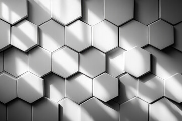 Naklejka premium Sunlight streams through a window illuminating a wall of hexagonal geometric shapes creating a stunning minimalist abstract