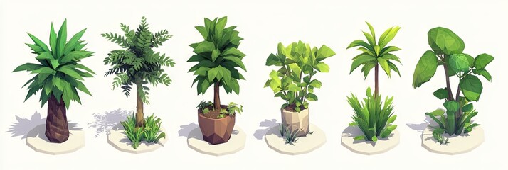 Low Poly Tropical Plants: 3D Rendered Illustration of Lush Foliage