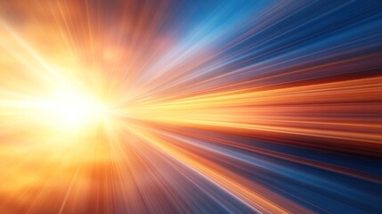 Obraz premium Bright rays of light radiate outward in vibrant colors, blending shades of blue and orange. This dynamic display captures the essence of twilight, evoking a sense of energy and movement