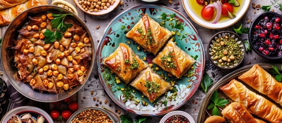 Fototapeta premium Baklava Desserts Top View