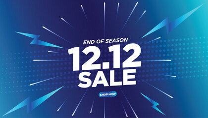 "12.12 Sale" Shopping Banner or Poster with a blast Effect on a blue background. End of Season sale design for social media posts, website promotions, and Campaigns. Editable EPS File.