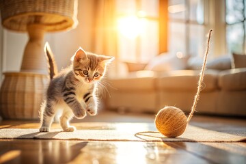 a cat playing a ball