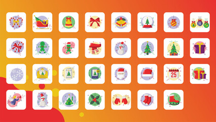 flat christmas icon pack vector, set of various christmas icon vector illustration design, bundle xmas template icon element design