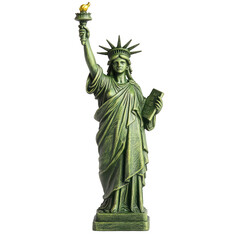 Iconic Statue of Liberty with a green patina holding the torch and tablet symbolizing freedom isolated on a transparent background 