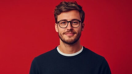 Obraz premium Casual Professional in a Bright Red Background, Ideal for Corporate and Business Settings Generative AI