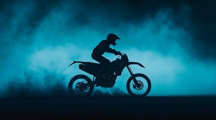 Fototapeta premium Silhouette of a motocross rider in fog