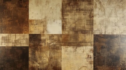 Naklejka premium Abstract textured wall art with a mix of brown and tan colors, creating a warm and rustic ambiance.