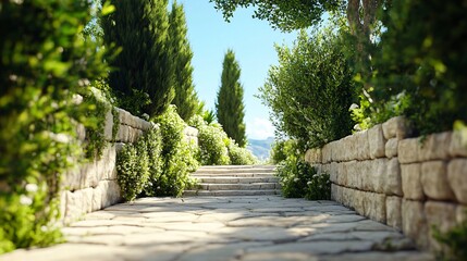 Obraz premium Scenic pathway through a lush garden
