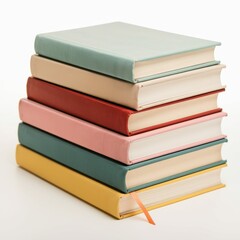 Fototapeta premium Stack of Knowledge: A neatly stacked assortment of hardcover books in varied colors, symbolizing knowledge and learning. 