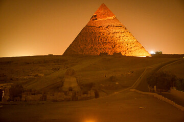 pyramids of giza at night 