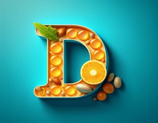 vitamin d deficiency concept with big 3d letter on blue background