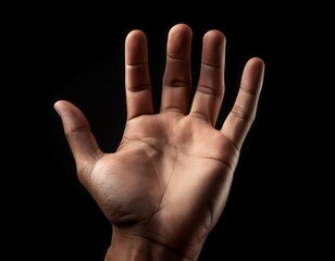 Fototapeta premium hand is shown with a black background the hand is open and extended with the fingers spread out