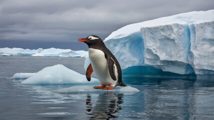 Obraz premium Penguin in iceberg in Antarctic waters polar regions. 