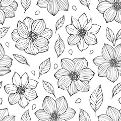 Seamless pattern of hand drawn elegant floral