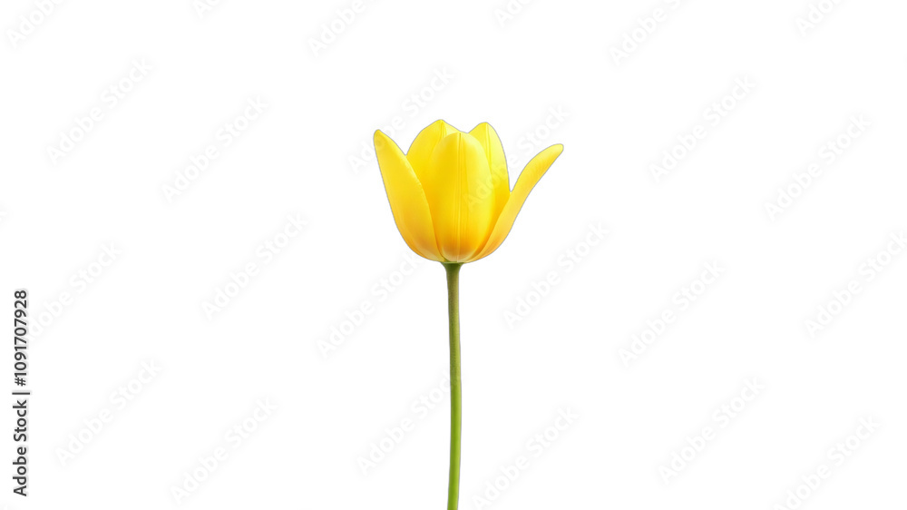 Poster A single yellow tulip sits alone on a clean white canvas created using generative artificial intelligence techniques_001pn