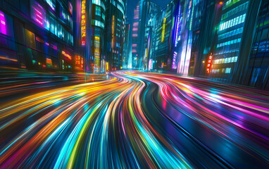Obraz premium Lichtspiel in der futuristischen Stadt bei Nacht Hintergrund