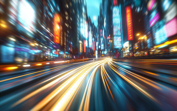 Lichtspiel in der futuristischen Stadt bei Nacht Hintergrund

