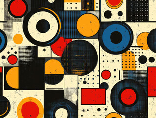 Obraz premium Geometric Abstract Art with Red, Blue, Yellow, and White Shapes