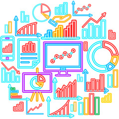 Data Statistics Neon Poster. Vector Illustration of Analytics Promotion Concept.