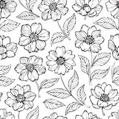 Seamless pattern of hand drawn elegant floral