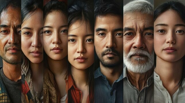 Collage of portraits of an ethnically diverse and mixed age group