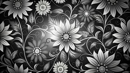 Obraz premium Black and white abstract floral wallpaper with a stylized, artistic approach, bohemian style, black and white, abstract florals, modern design