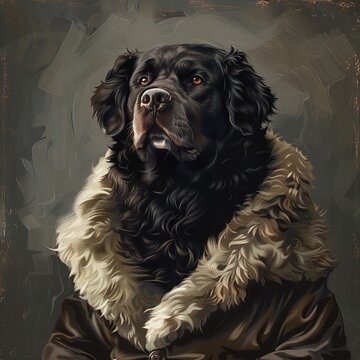 painting portrait newfoundlander with a coat