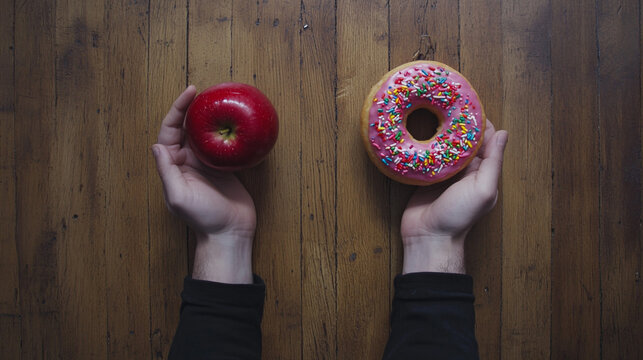 Healthy Choice  Apple vs  Donut  Dietary Decision  Food Selection  Hands Holding Fruit   S