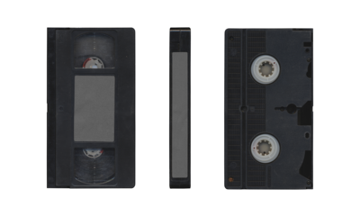 composition of Old VHS video cassette png isolated with clear area for mockup on transparent background in retro Y2K style
