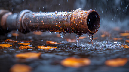 Leaking Pipe with Water Flowing: Symbol of Urgent Plumbing Repair Needs