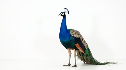 Naklejka premium Colorful peacock displaying its vibrant feathers in a natural environment